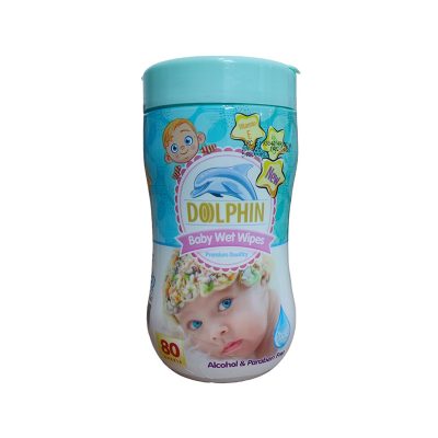 دستمال مرطوب کودک دلفین، 80 عددی، نرم و لطیف، مناسب برای پوست حساس کودک